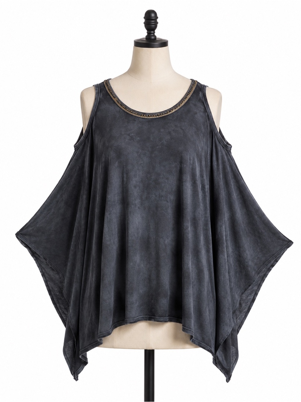 Guess Washed Dark Navy Cold-Shoulder Draped Tunic